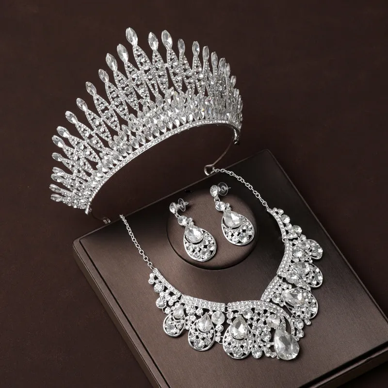 Atmospheric high-end wedding rhinestone necklace crown tiara bridal three-piece set main wedding accessories