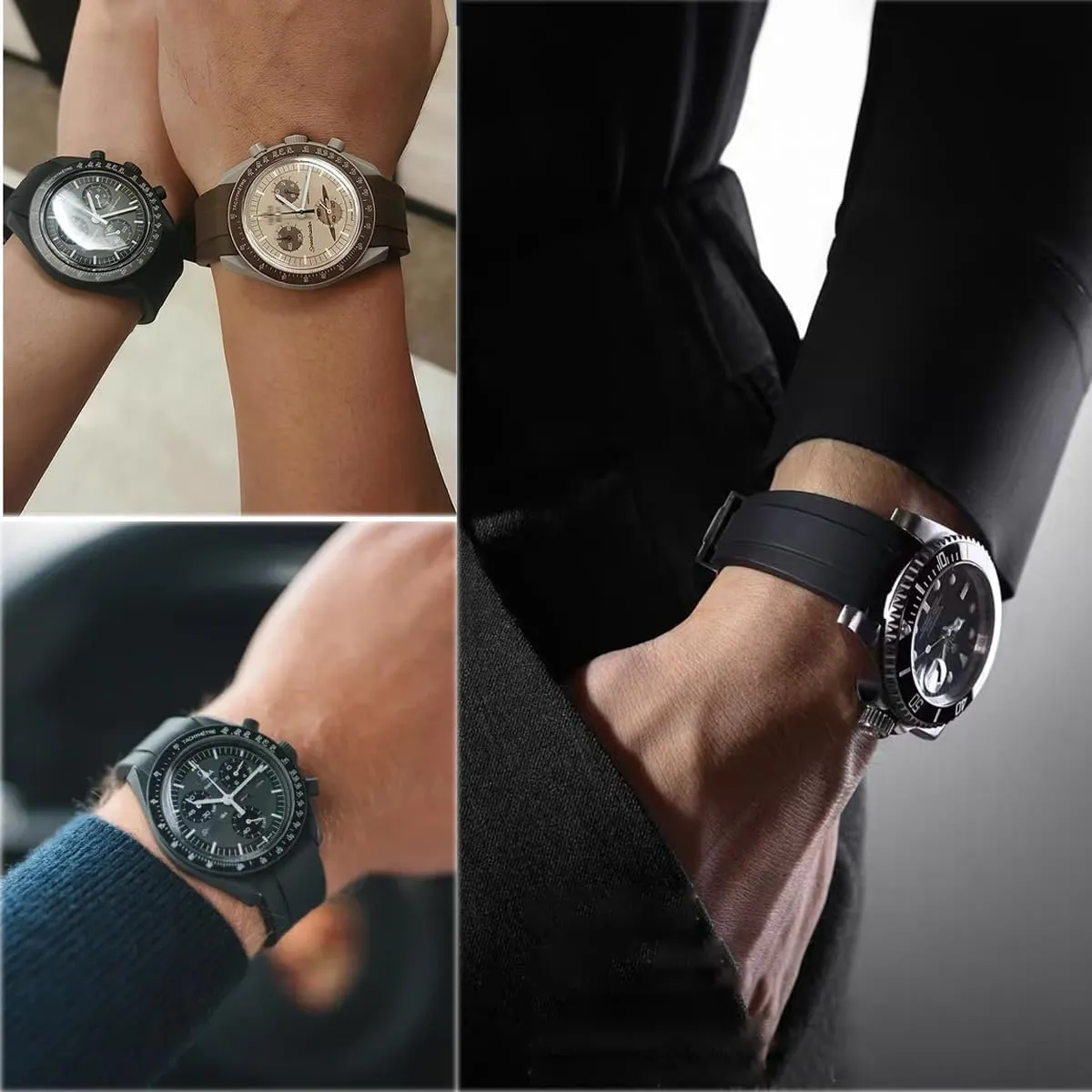 Bands for MoonSwatch Watch Curved end No Gap,Premium Silicone Rubber Watch Strap 20mm Compatible with Omega X Swatch Moonswatch,Universal Curved End 20mm 22mm Replacement Band for Men Women