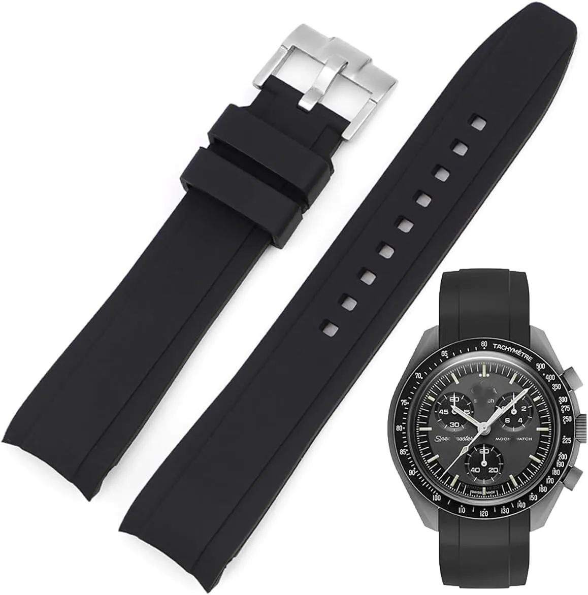 Bands for MoonSwatch Watch Curved end No Gap,Premium Silicone Rubber Watch Strap 20mm Compatible with Omega X Swatch Moonswatch,Universal Curved End 20mm 22mm Replacement Band for Men Women