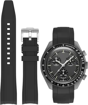 Bands for MoonSwatch Watch Curved end No Gap,Premium Silicone Rubber Watch Strap 20mm Compatible with Omega X Swatch Moonswatch,Universal Curved End 20mm 22mm Replacement Band for Men Women