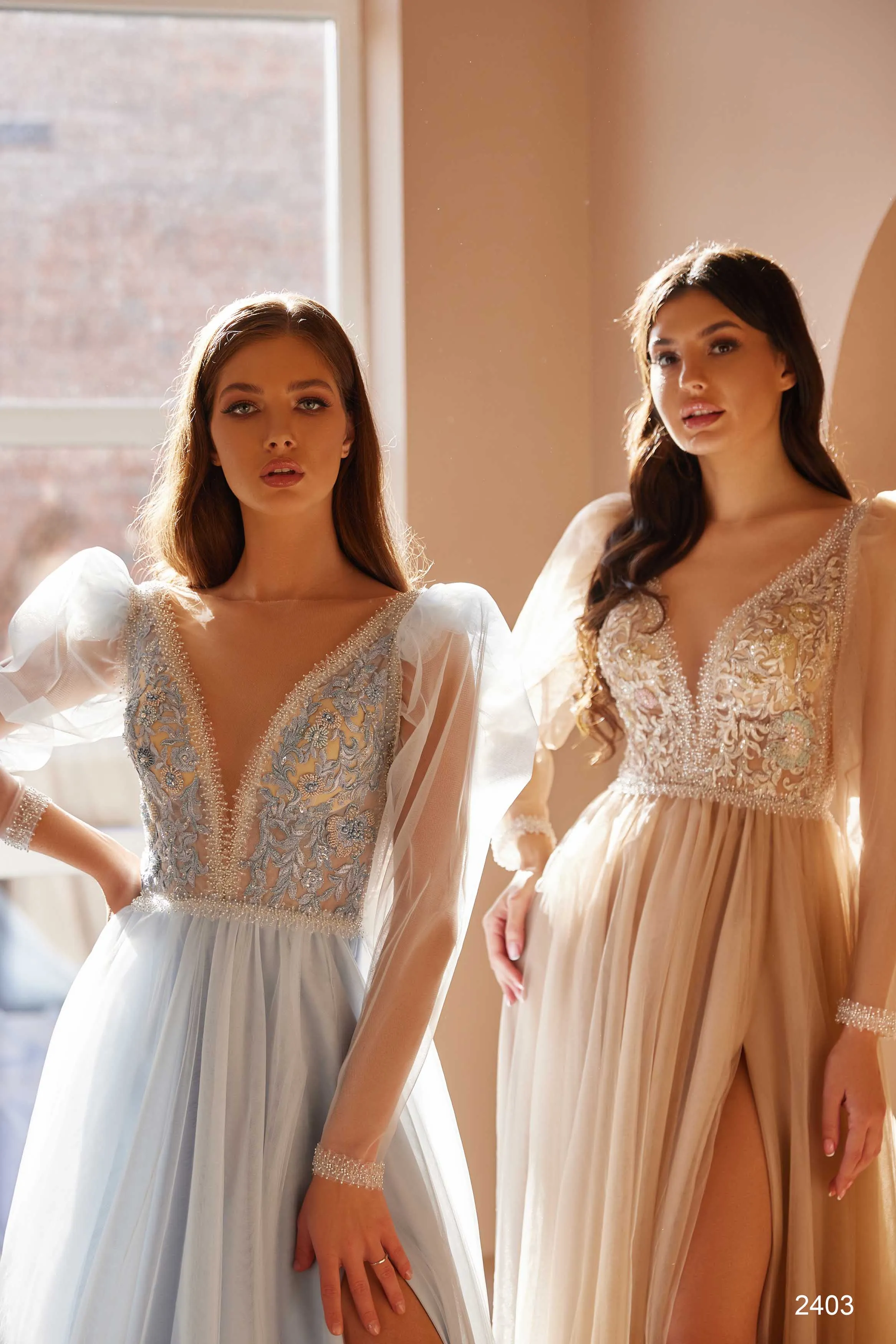 Beaded Lilac Ball Gown with Sleeves in Bohemian Style