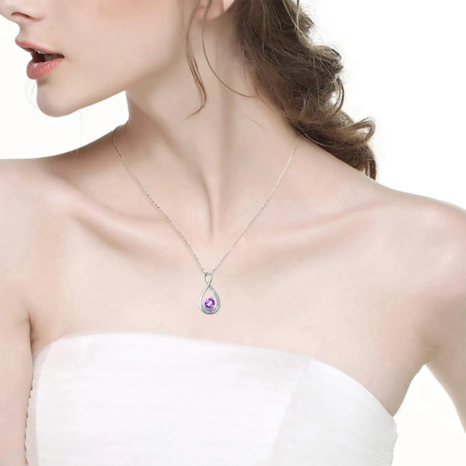 Birthday Gifts Natural Amethyst Gemstone Necklace for Women Mom Endless Love Infinity Jewelry Sterling Silver Gifts for Wife Anniversary Endless Love Infinity Natural Amethyst Necklace