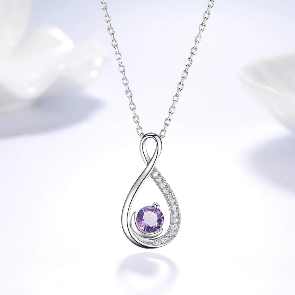 Birthday Gifts Natural Amethyst Gemstone Necklace for Women Mom Endless Love Infinity Jewelry Sterling Silver Gifts for Wife Anniversary Endless Love Infinity Natural Amethyst Necklace