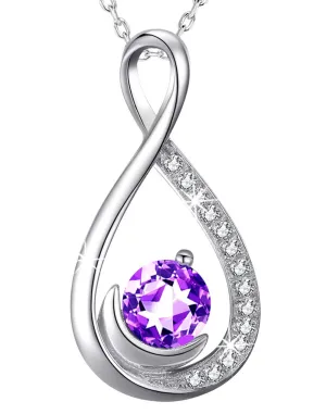 Birthday Gifts Natural Amethyst Gemstone Necklace for Women Mom Endless Love Infinity Jewelry Sterling Silver Gifts for Wife Anniversary Endless Love Infinity Natural Amethyst Necklace