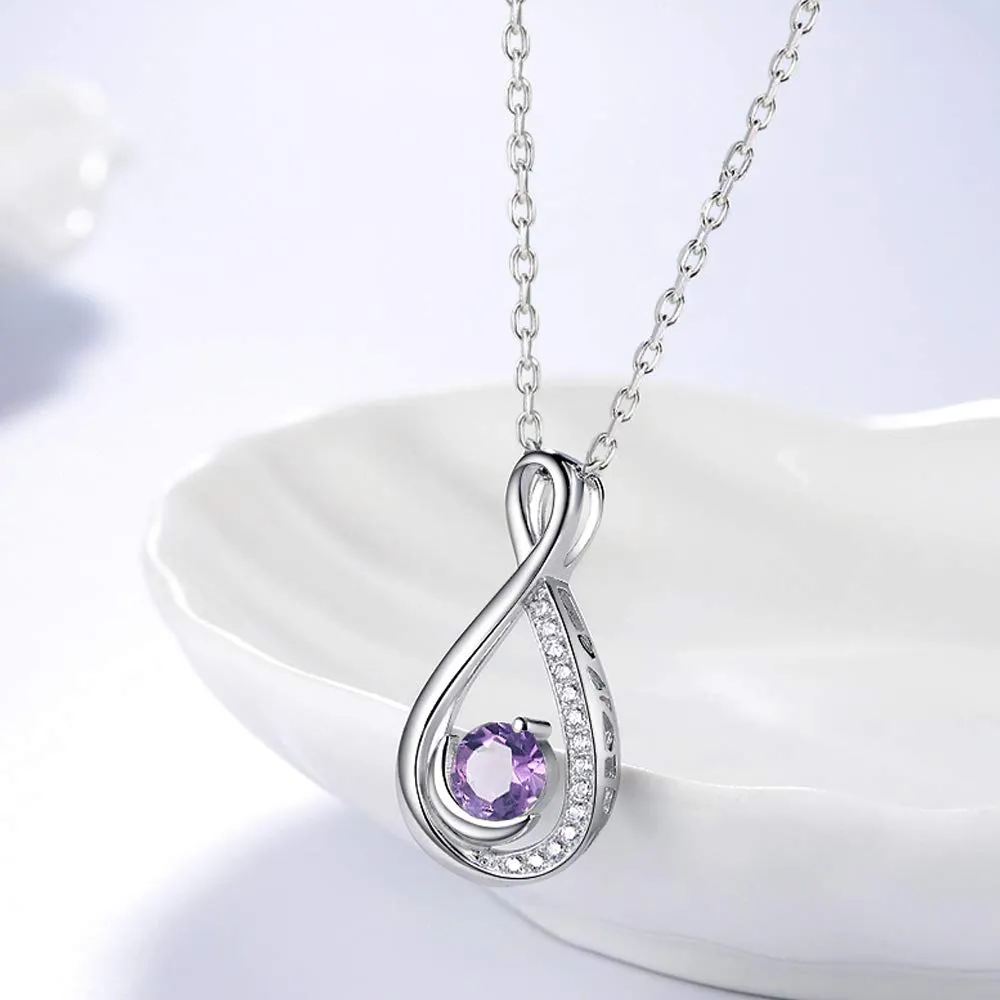 Birthday Gifts Natural Amethyst Gemstone Necklace for Women Mom Endless Love Infinity Jewelry Sterling Silver Gifts for Wife Anniversary Endless Love Infinity Natural Amethyst Necklace
