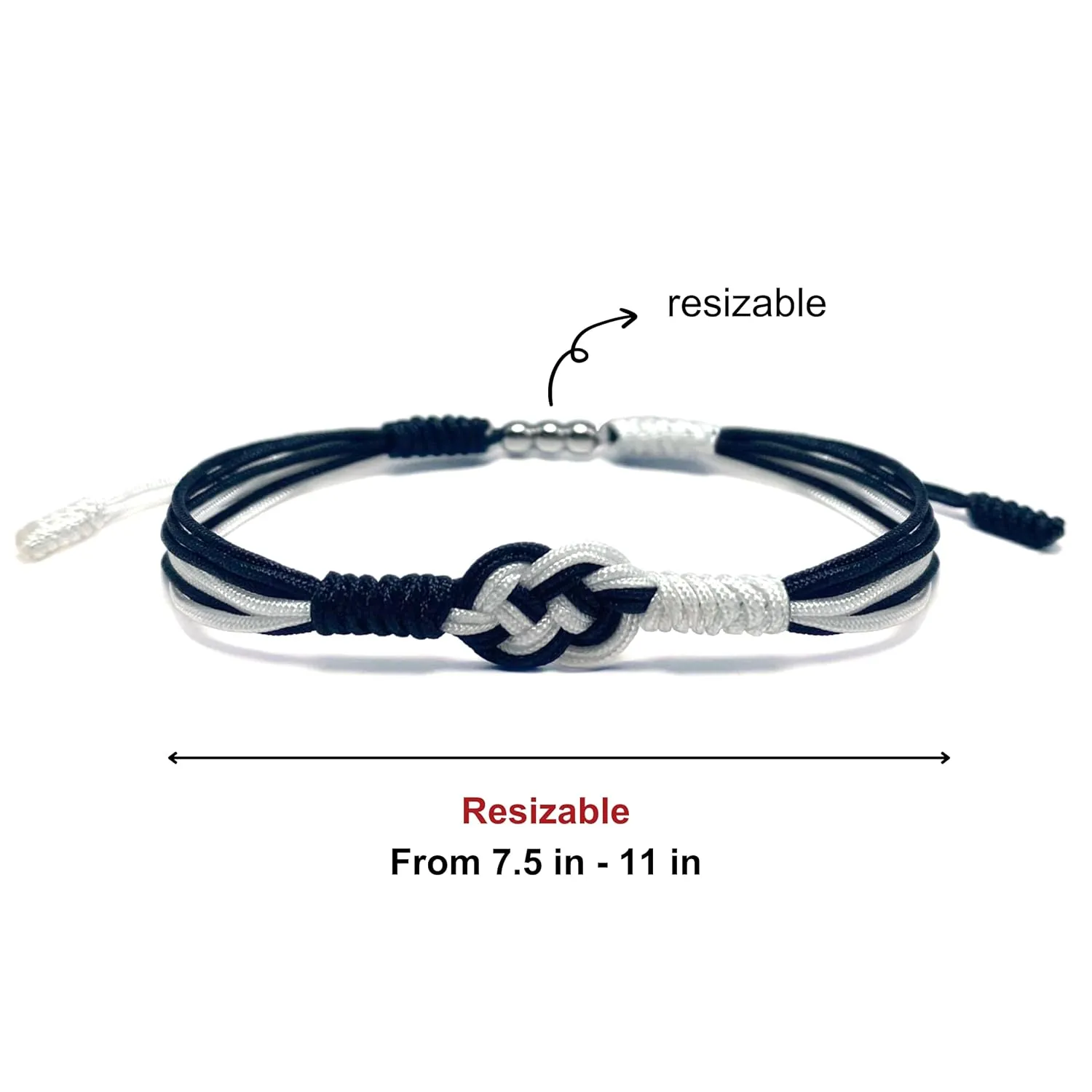 Black and White Infinity Multiple Bracelet, Surfer String, Black Thread Inspirational Luck Protection Kabbalah Adjustable for Men, Women, Friendship (Black White)