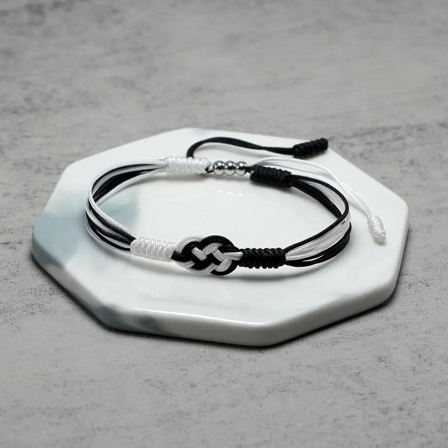 Black and White Infinity Multiple Bracelet, Surfer String, Black Thread Inspirational Luck Protection Kabbalah Adjustable for Men, Women, Friendship (Black White)