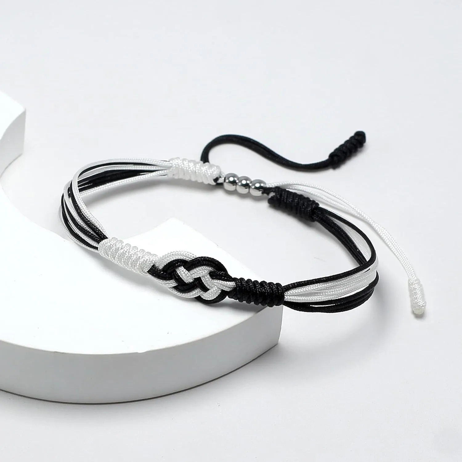 Black and White Infinity Multiple Bracelet, Surfer String, Black Thread Inspirational Luck Protection Kabbalah Adjustable for Men, Women, Friendship (Black White)
