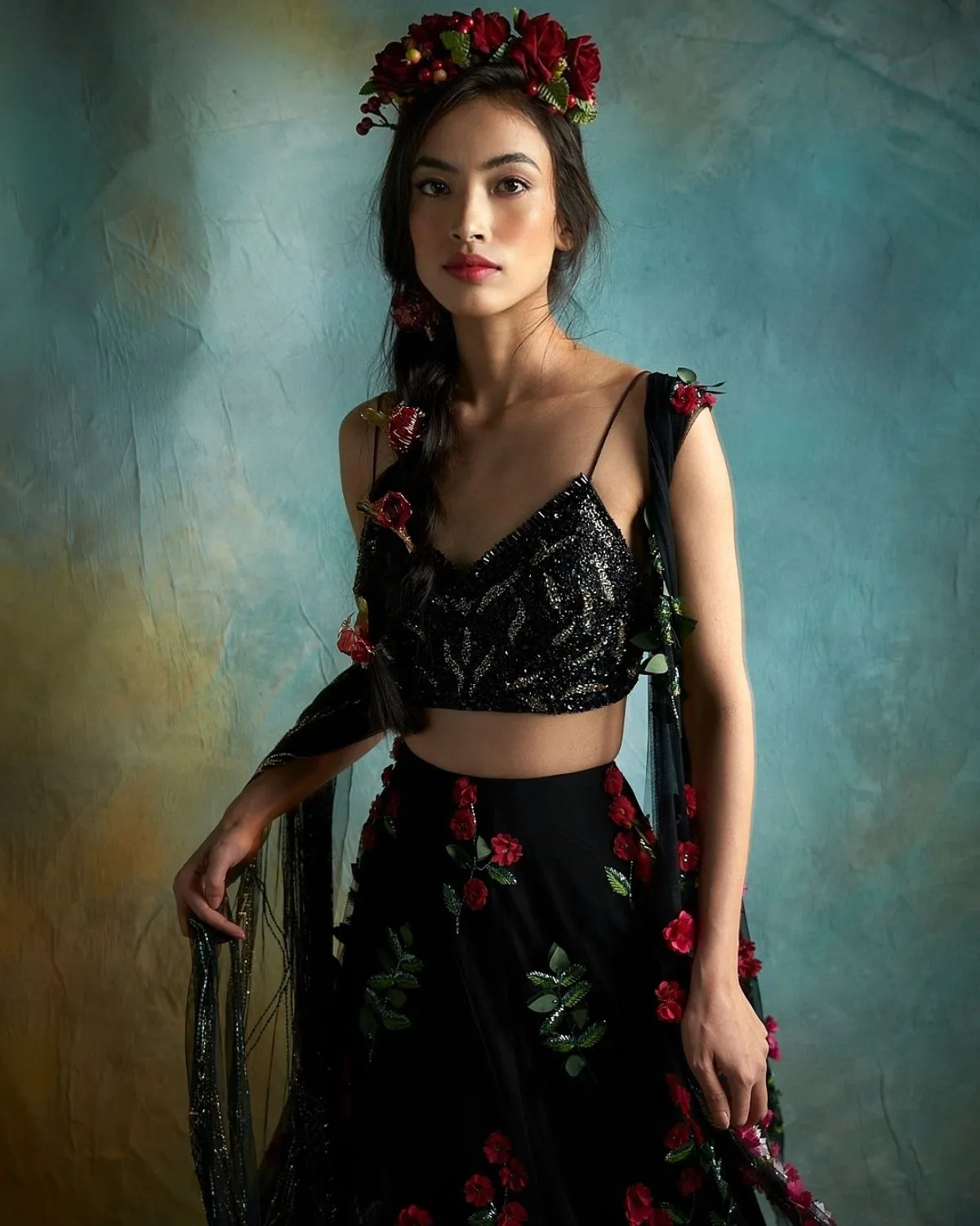 Black Petunia Lehenga Set