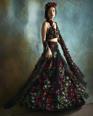 Black Petunia Lehenga Set