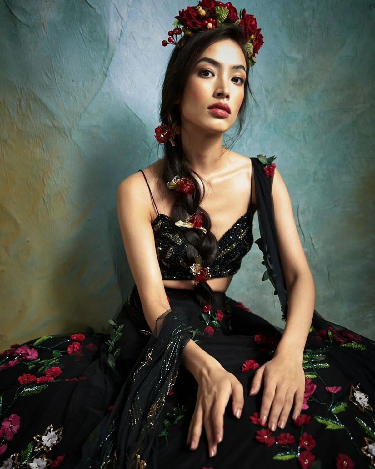 Black Petunia Lehenga Set