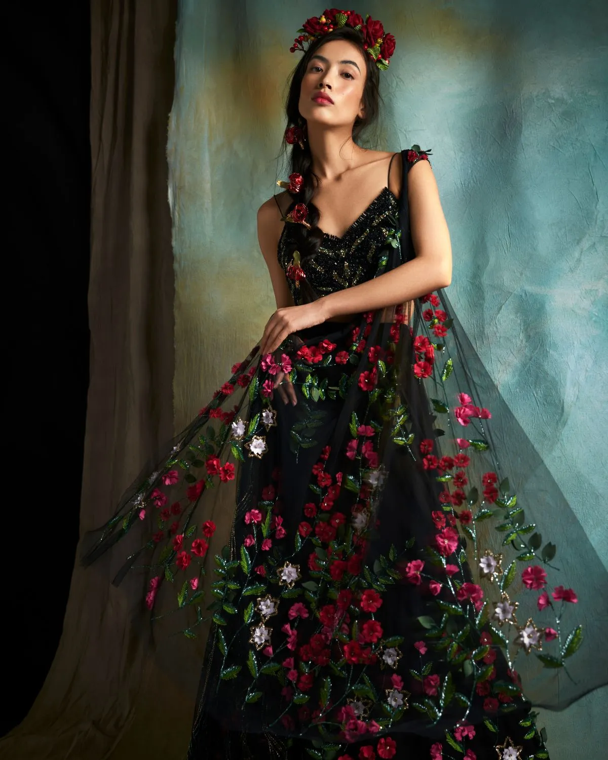 Black Petunia Lehenga Set