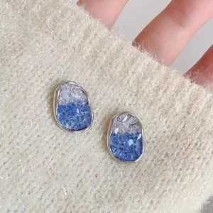 Blue & Clear Crystal Oval Stud Earrings -jlt11850