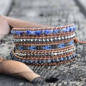 Blue Sodalite & Black Labradorite Wrap Bracelet by Free Spirit