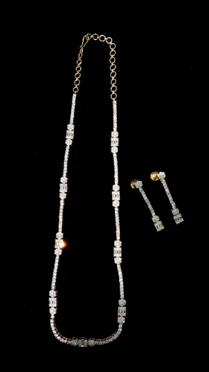 Blythe Silver Zircon Diamond Delicate Necklace and Earrings Set