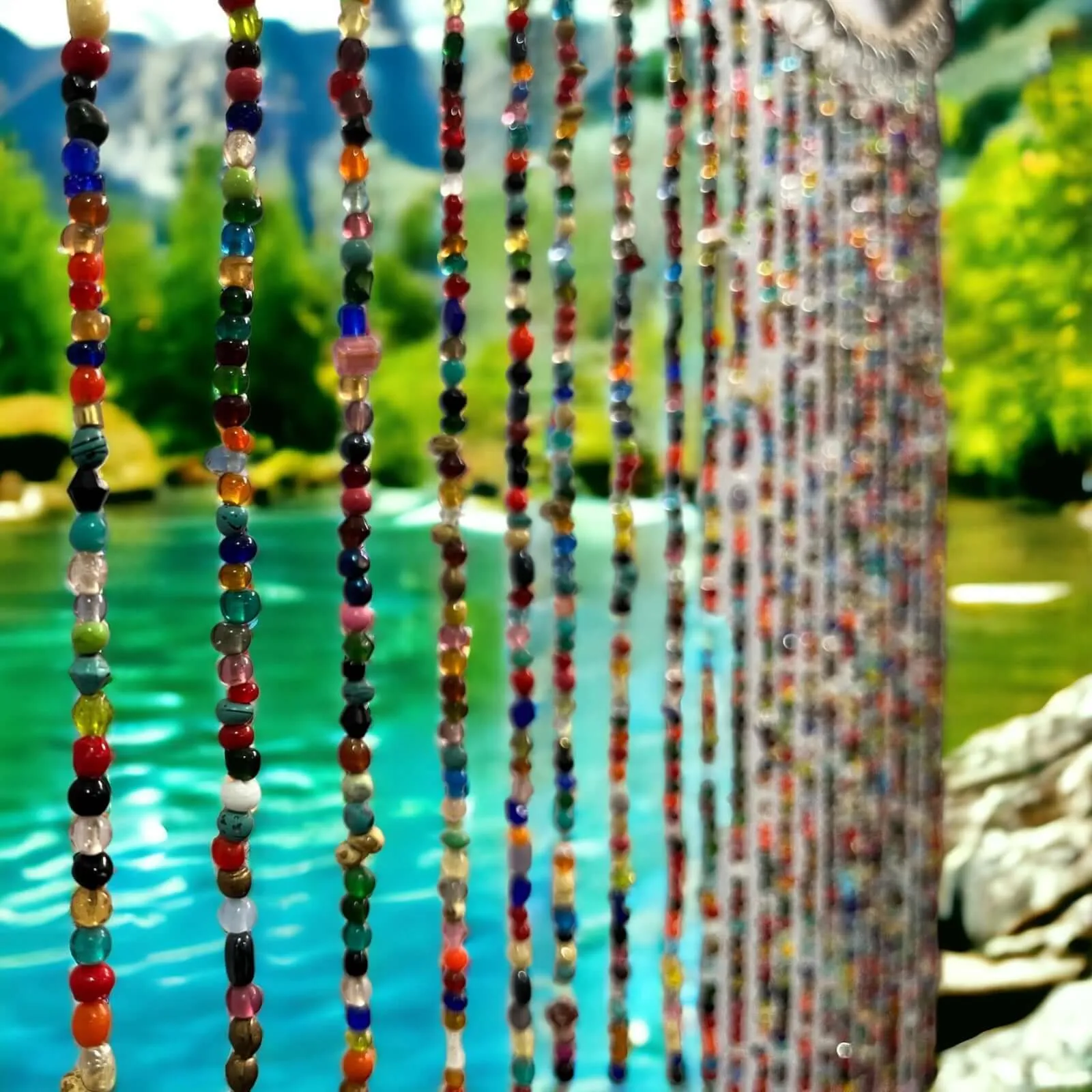 Bohemian Glass Beaded Curtain with Bells