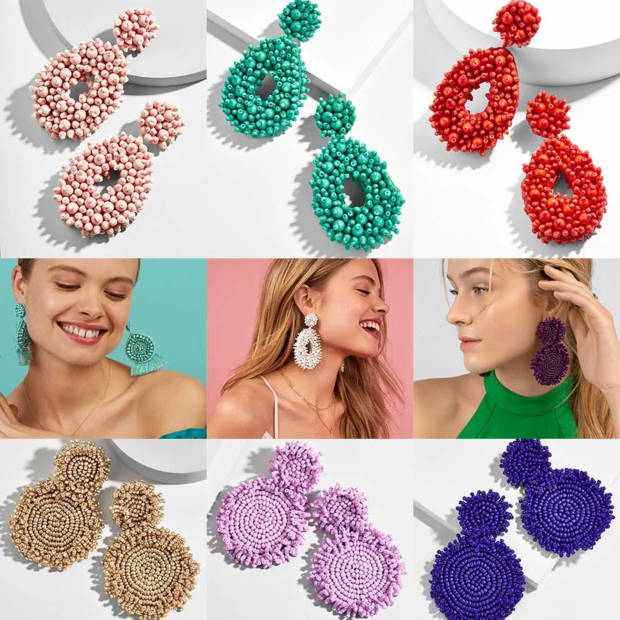Bohemian Handmade Colorful Round Big Pendant Earrings