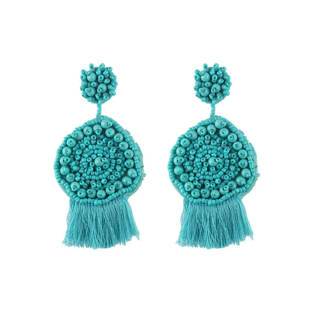 Bohemian Handmade Colorful Round Big Pendant Earrings