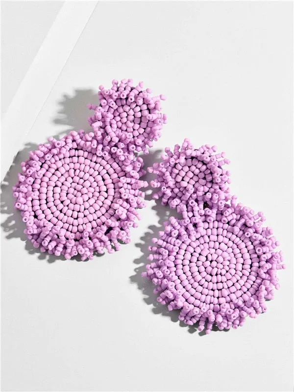 Bohemian Handmade Colorful Round Big Pendant Earrings