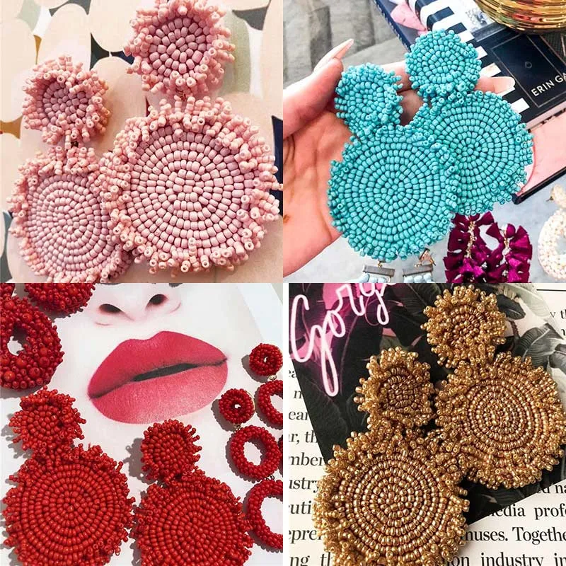 Bohemian Handmade Colorful Round Big Pendant Earrings