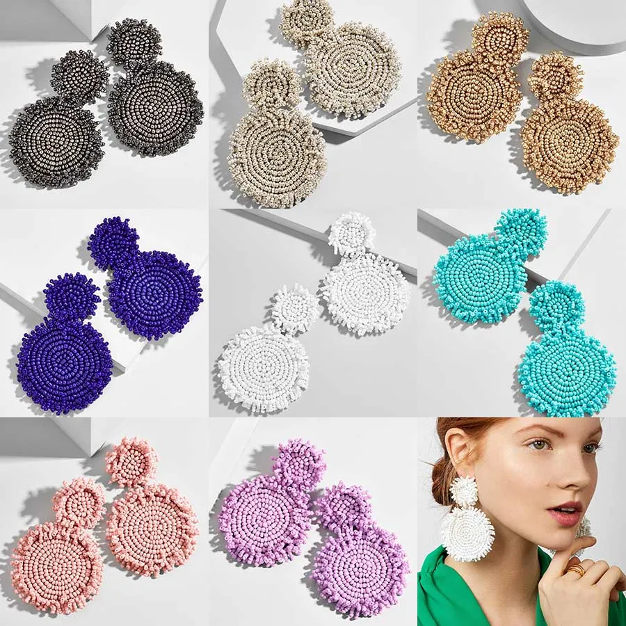 Bohemian Handmade Colorful Round Big Pendant Earrings