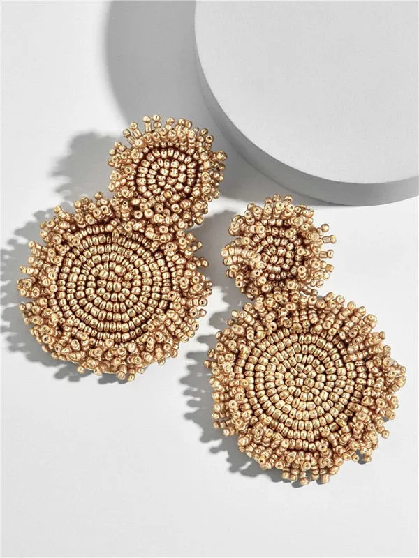 Bohemian Handmade Colorful Round Big Pendant Earrings