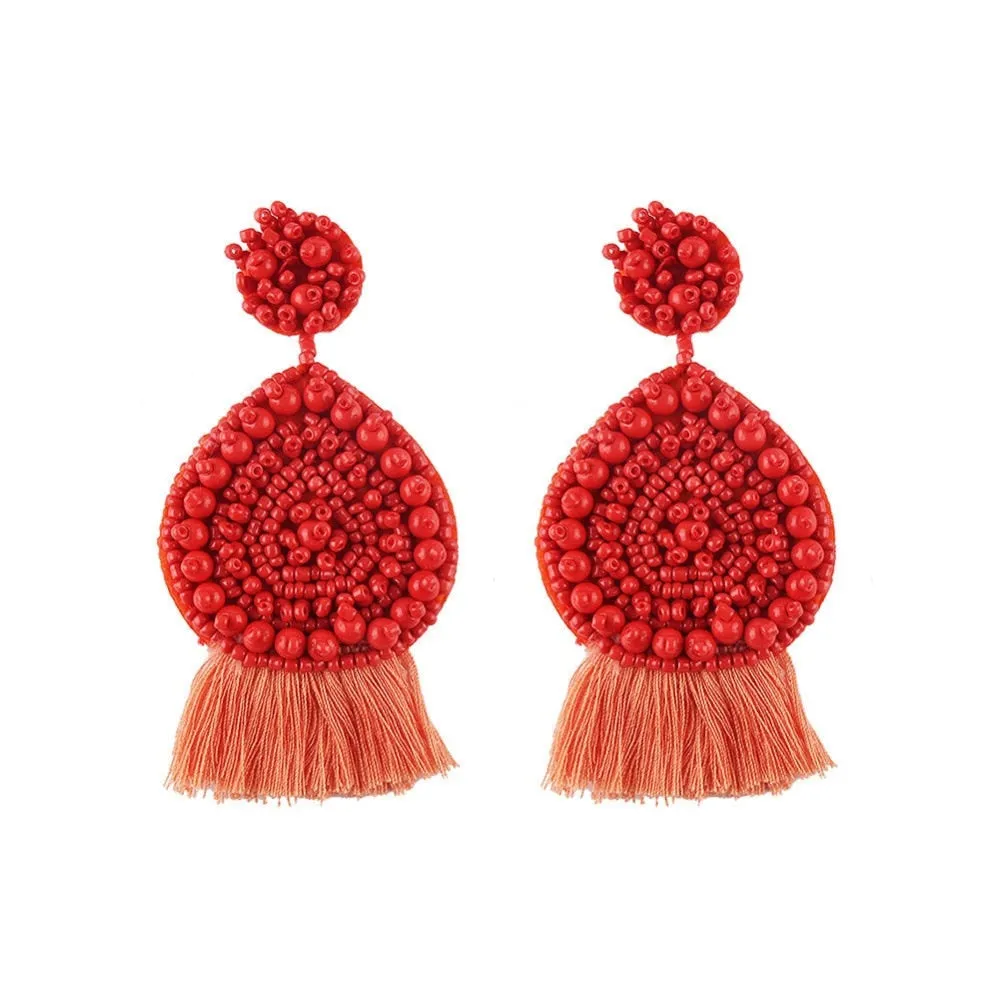 Bohemian Handmade Colorful Round Big Pendant Earrings