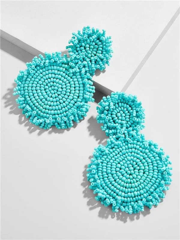 Bohemian Handmade Colorful Round Big Pendant Earrings