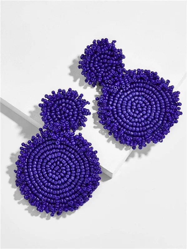 Bohemian Handmade Colorful Round Big Pendant Earrings