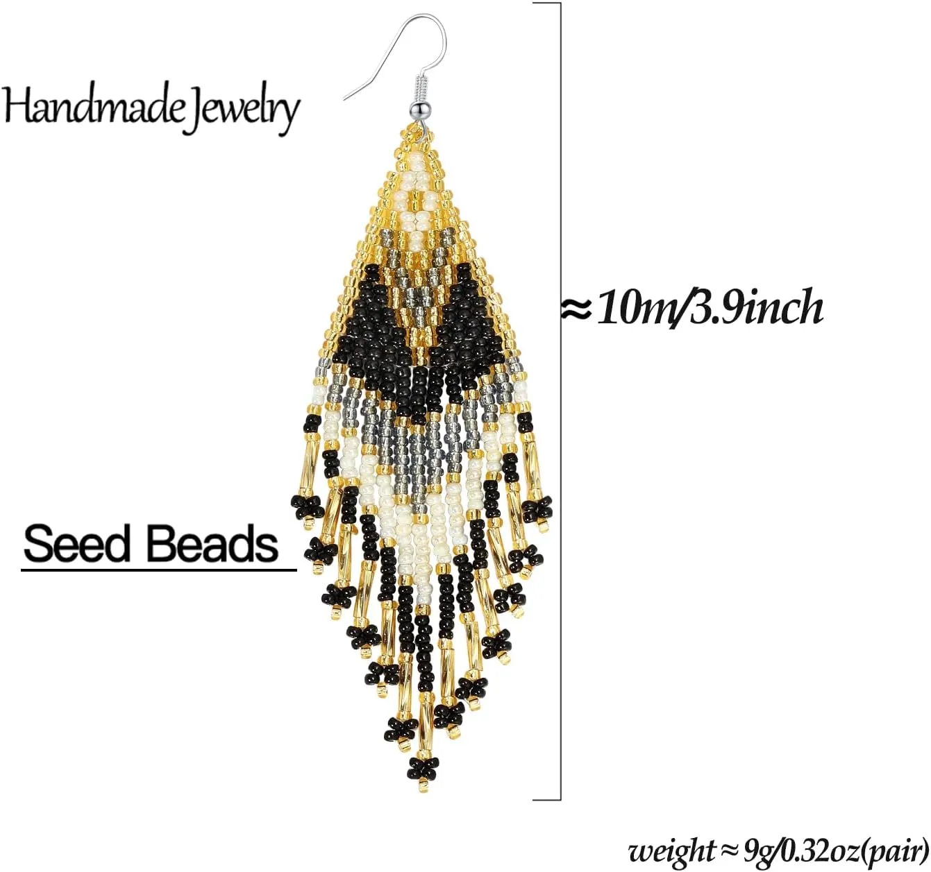 Bohemian Large Long Tassel Beaded Dangle Earrings Native Handmade Boho Statement Big Fringe for Women