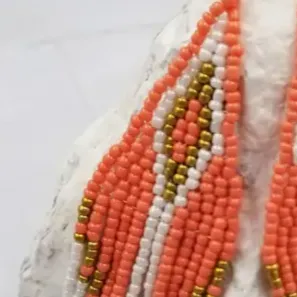 Boho Chic Bead Fringe Earrings Orange White