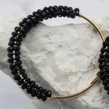 Boho Handmade Beaded Hoop Earrings Black
