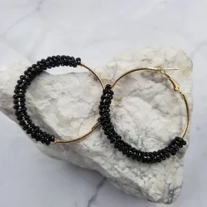 Boho Handmade Beaded Hoop Earrings Black