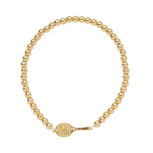 Born to Rally Gold Bead Tennis Racket Bracelet