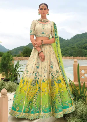 Bridal Beige Green Heavy Embroidered Designer Lehenga Choli