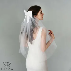 Bridal Bow Veil Headdress with Ivory Tulle