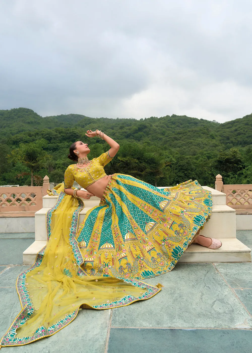 Bridal Green & Rama Heavy Embroidered Designer Lehenga Choli