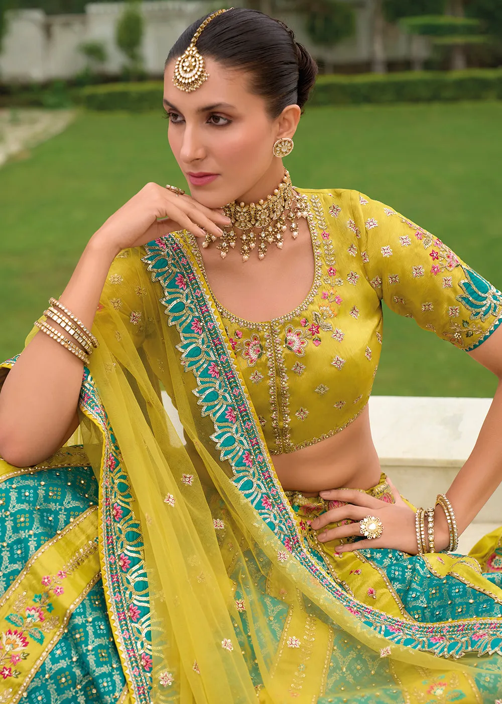 Bridal Green & Rama Heavy Embroidered Designer Lehenga Choli