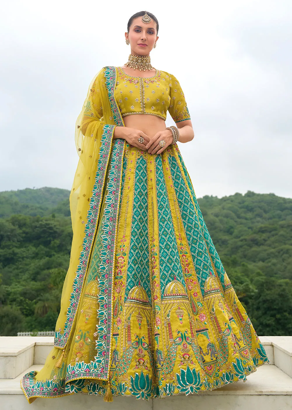 Bridal Green & Rama Heavy Embroidered Designer Lehenga Choli