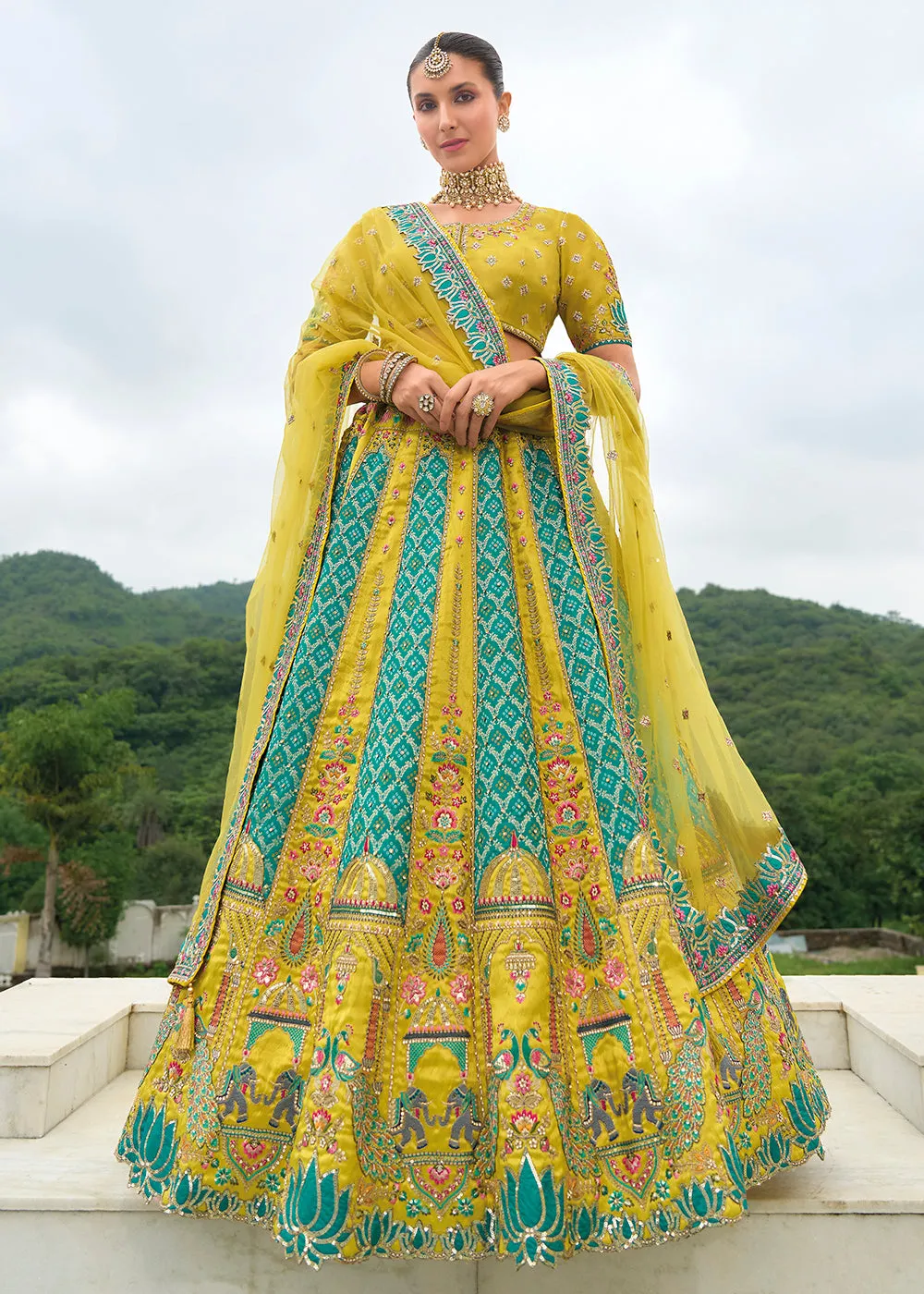 Bridal Green & Rama Heavy Embroidered Designer Lehenga Choli
