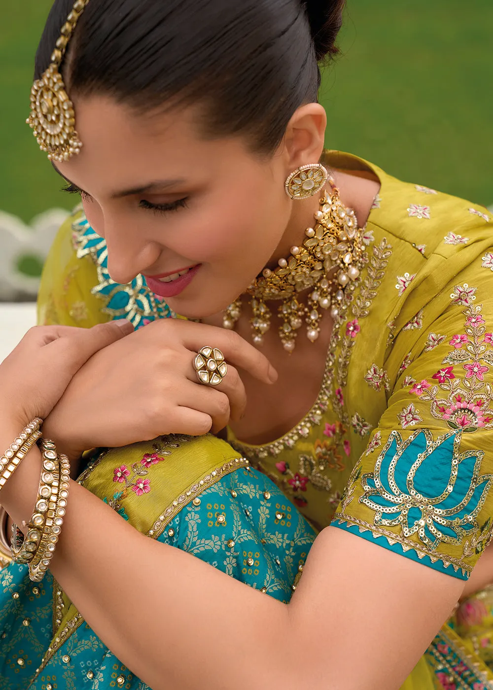 Bridal Green & Rama Heavy Embroidered Designer Lehenga Choli