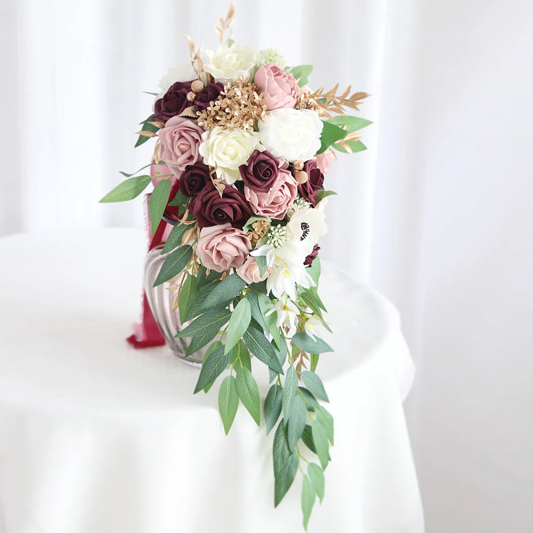 Bulk Wedding Dusty Rose Cascading Rose Bridal Bouquet Peony Bridal Bouquet Wholesale