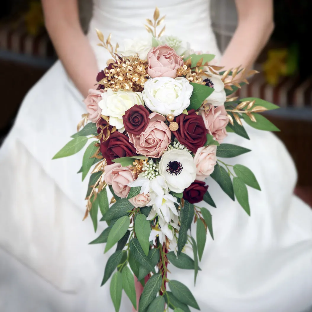Bulk Wedding Dusty Rose Cascading Rose Bridal Bouquet Peony Bridal Bouquet Wholesale