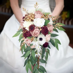 Bulk Wedding Dusty Rose Cascading Rose Bridal Bouquet Peony Bridal Bouquet Wholesale
