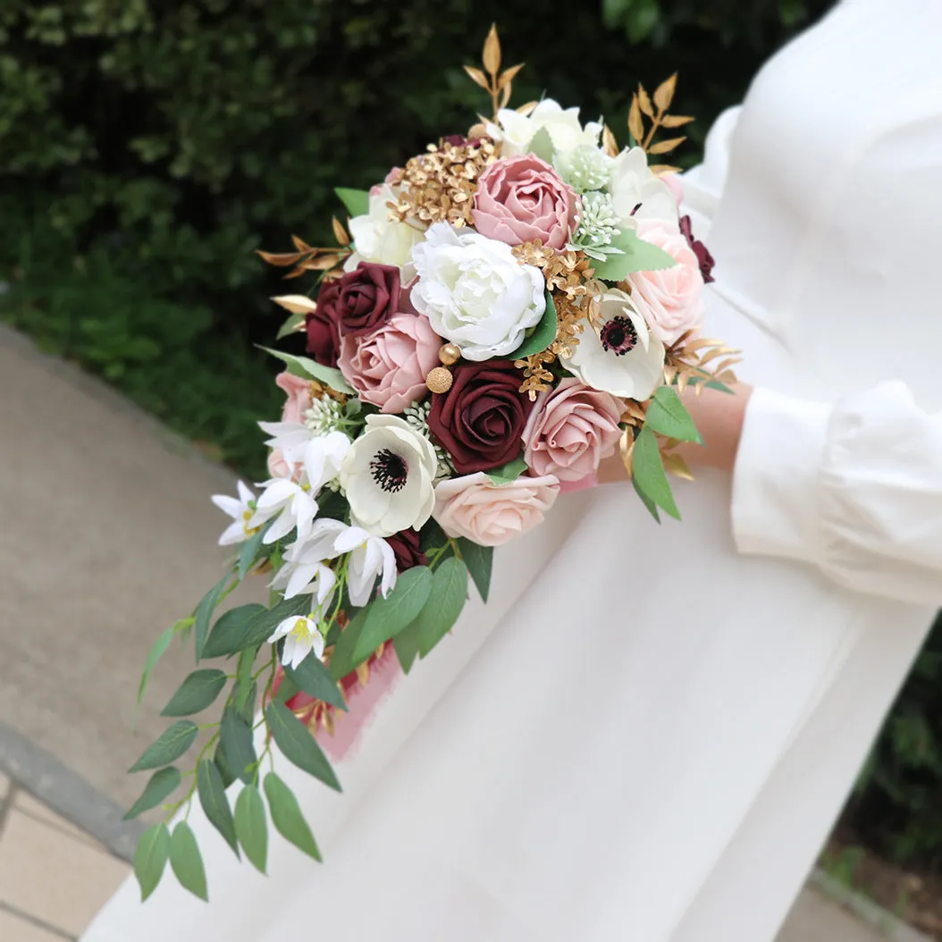 Bulk Wedding Dusty Rose Cascading Rose Bridal Bouquet Peony Bridal Bouquet Wholesale