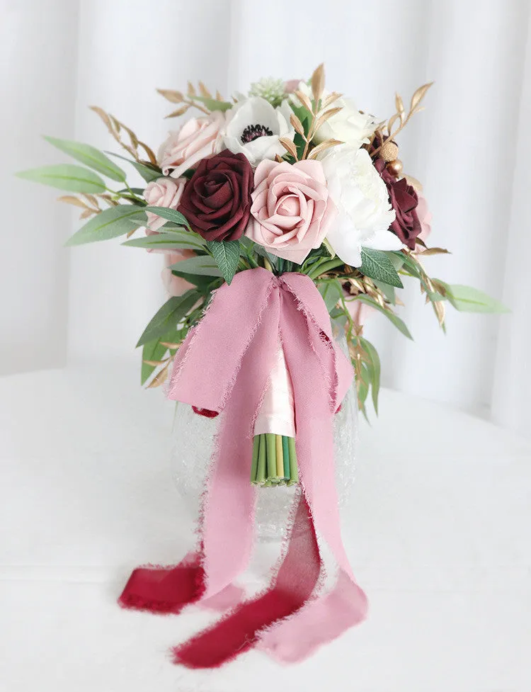Bulk Wedding Dusty Rose Cascading Rose Bridal Bouquet Peony Bridal Bouquet Wholesale