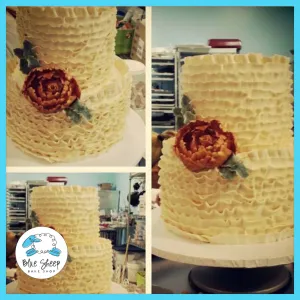 Buttercream Ruffle Wedding Cake With Orange Peony