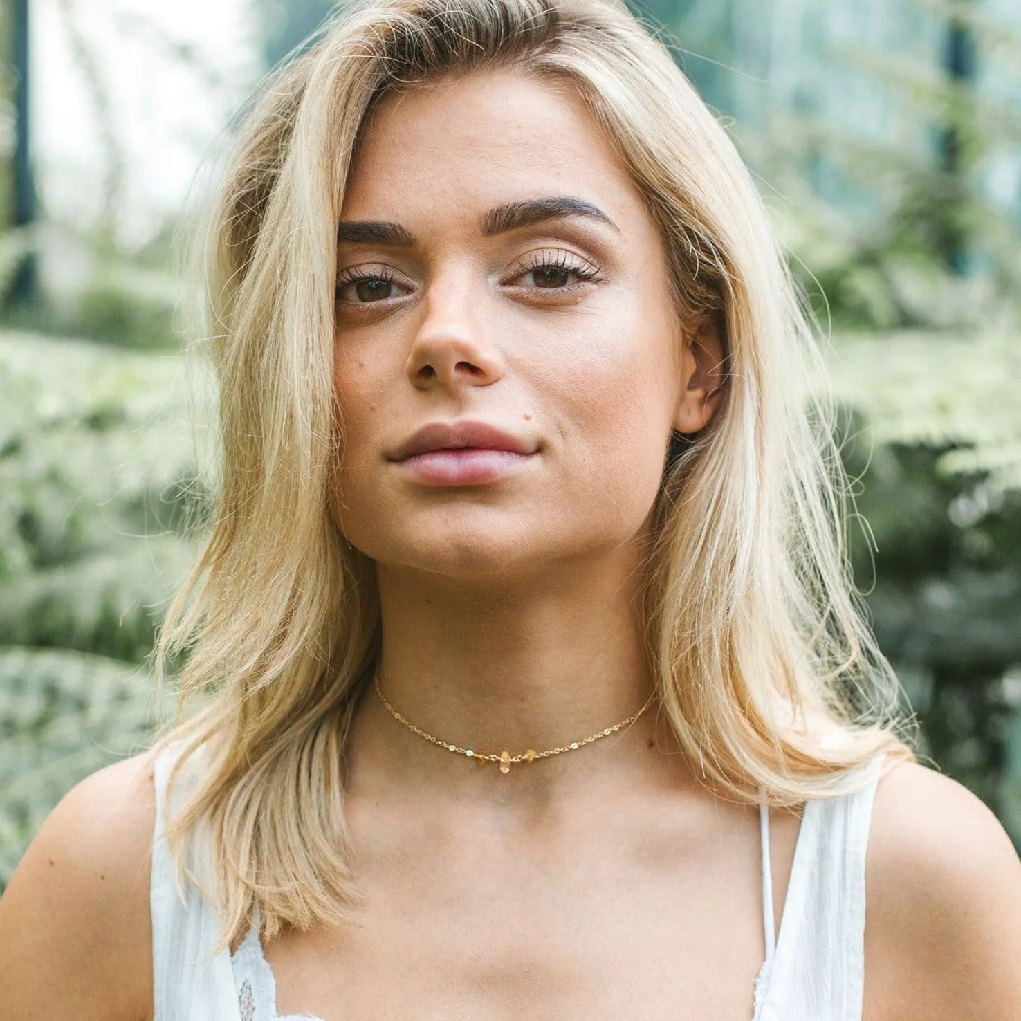 Citrine Beaded Chain Choker Necklace