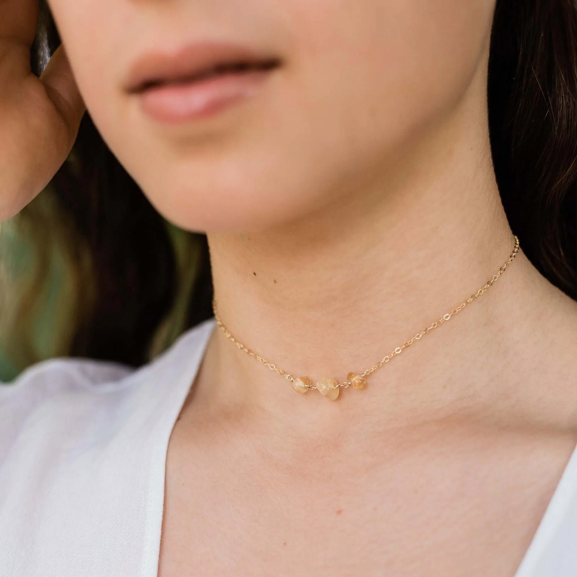 Citrine Beaded Chain Choker Necklace