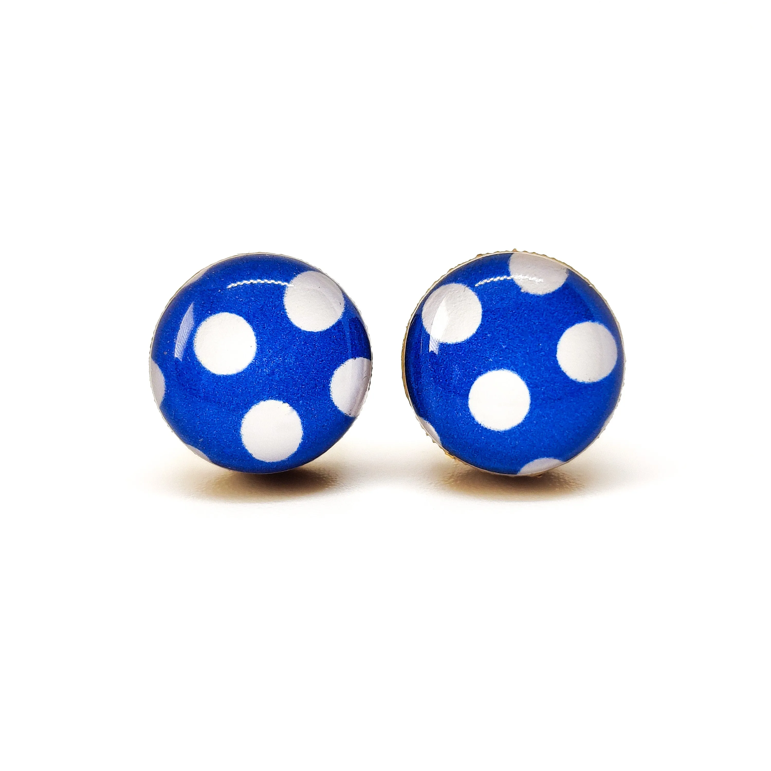 Cobalt Blue and White Polka Dot Stud Earrings by Candi Cove Designs